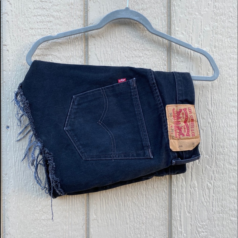 Levi’s 501 Black Distressed High Waisted Shorts